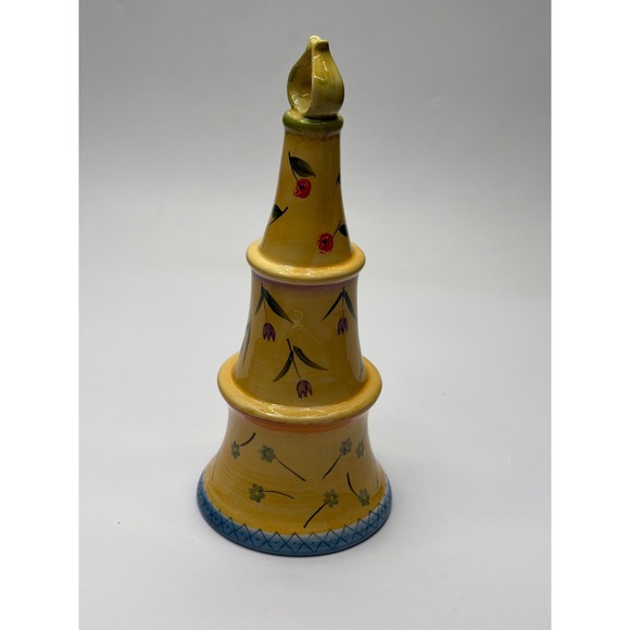 Dario Farrucci Design Yellow Floral Rooster 2 Tier Ceramic Serving Stand Tray